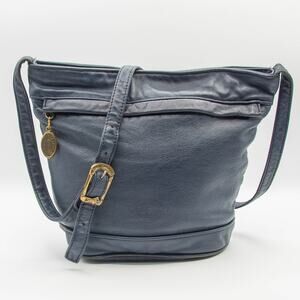 Vintage Navy Blue STONE MOUNTAIN Purse USA Made Soft Butter Leather Bucket Bag